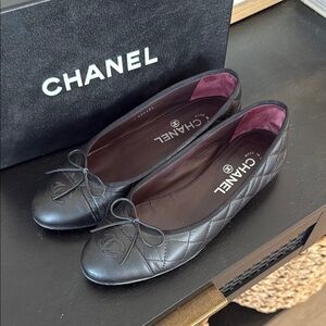 Chanel Ballet Flats Aged Calfskin Black Size 38